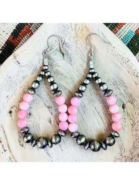 3" Pink Conch Earrings w/ 4-8mm Pearls & 6-7mm Navajo Styler Sterling Saucers